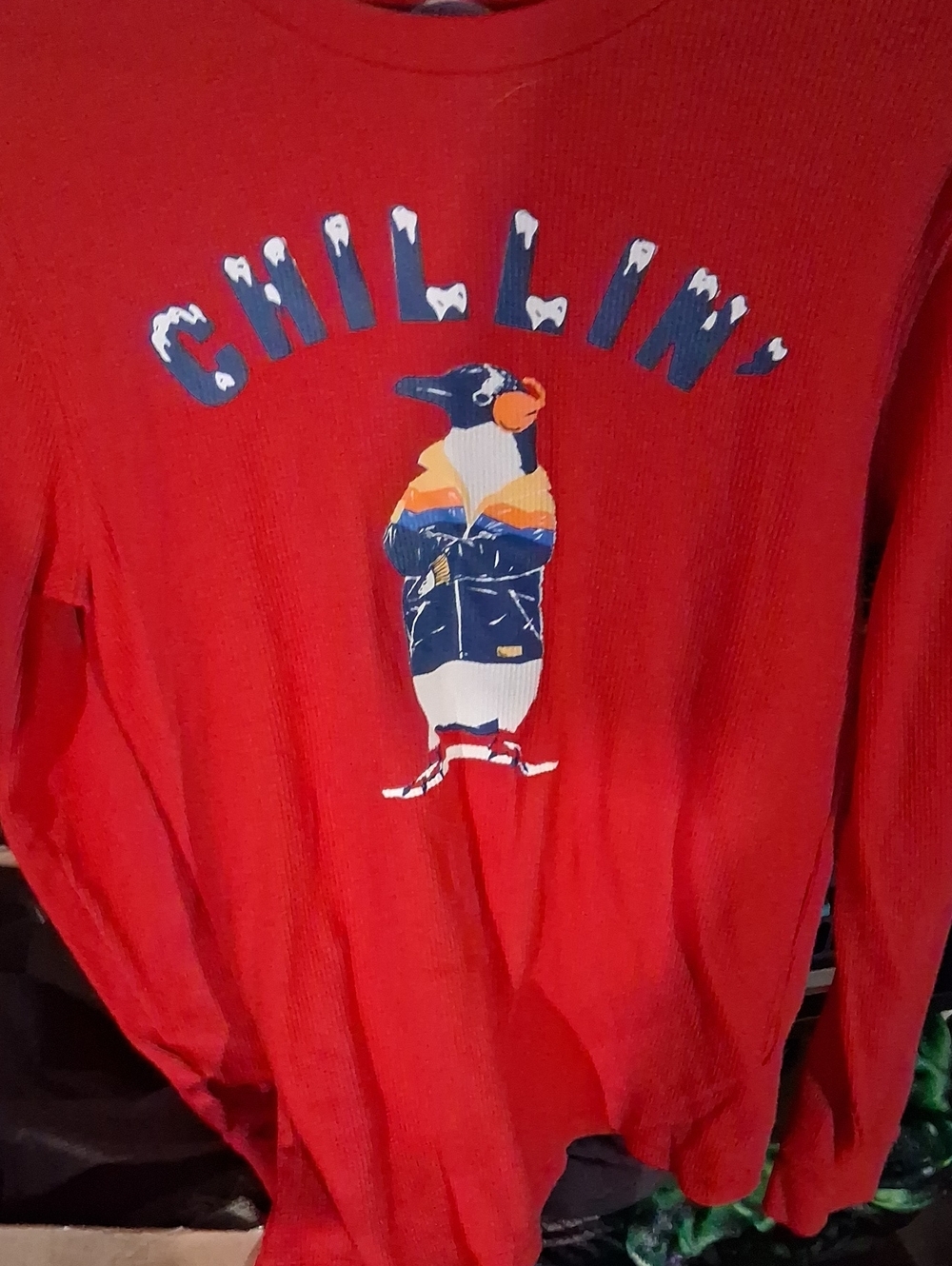Womens Red 'Chillin' Penguin Graphic Sweater